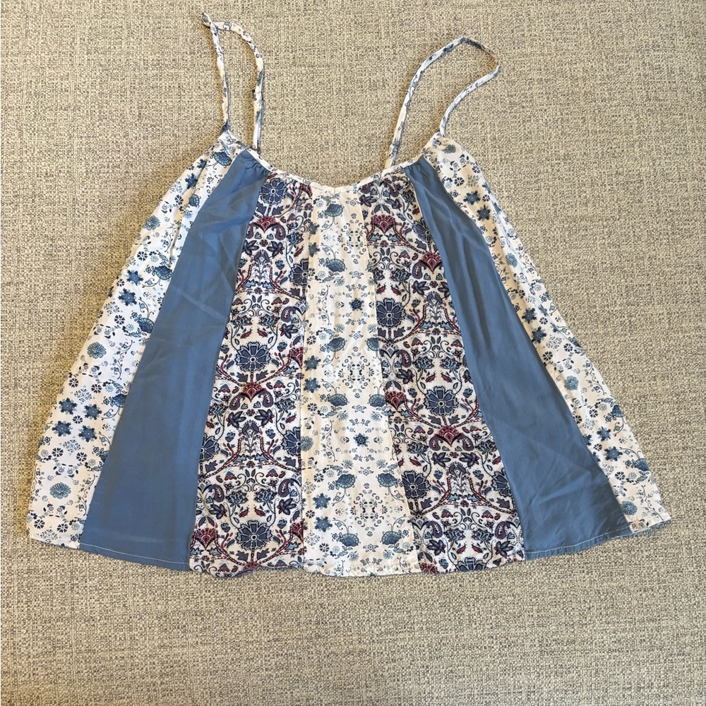 GARAGE  Patchwork Spaghetti Strap Tank - Blue & White